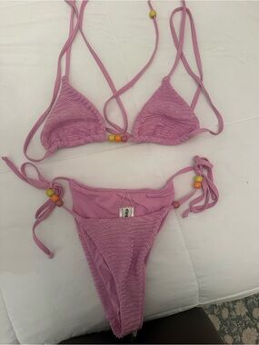 Dippin Daisy Pink Crochet-Detail Triangle Bikini Set
